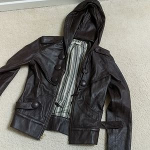 Mike & Chris brown leather jacket hoodie XS